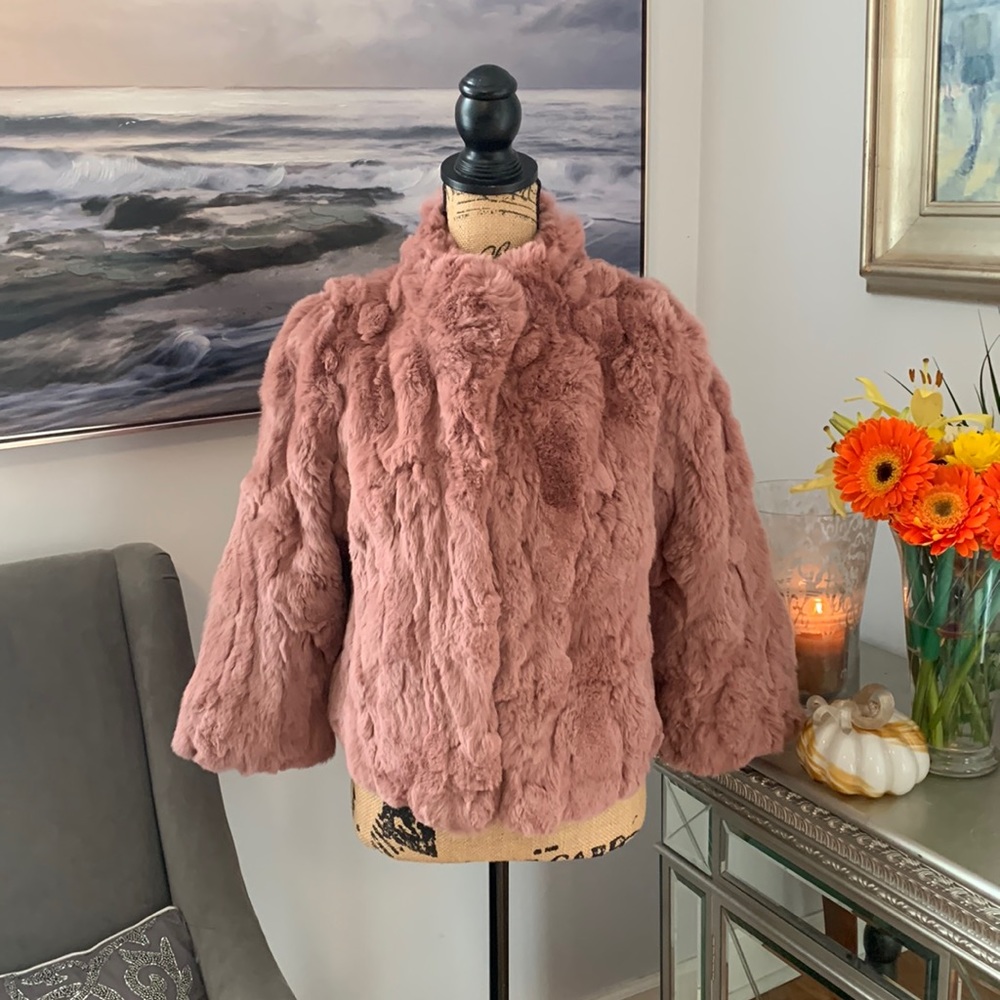 Genuine Rex Rabbit Fur jacket New NWT Rose Pink Natures Collection Denmark M 6 8